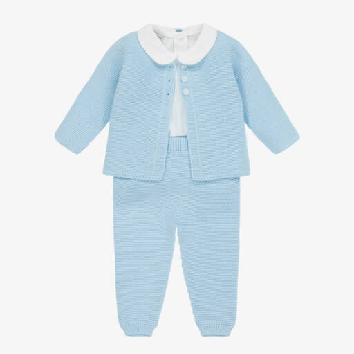 Babidu-Boys Blue Knitted Trouser Set | Childrensalon