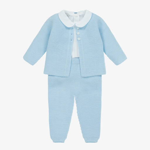 Babidu-Boys Blue Knitted Trouser Set | Childrensalon