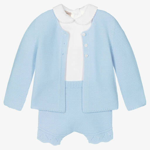 Babidu-Boys Light Blue Knitted Shorts Set | Childrensalon