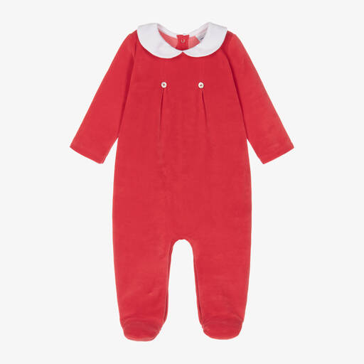 Babidu-Red Velour Babygrow | Childrensalon
