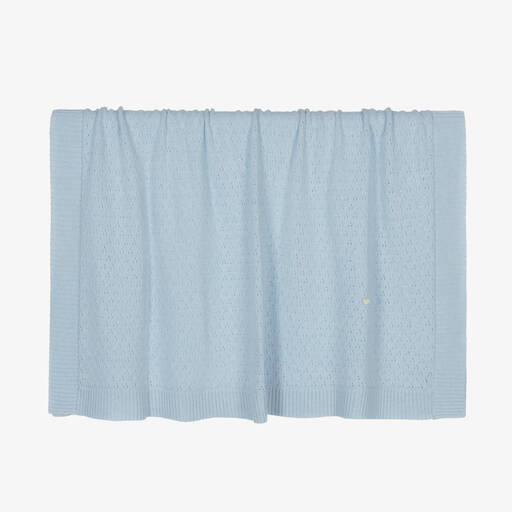 Beatrice & George-Blue Wool & Cashmere Knit Blanket (100cm) | Childrensalon
