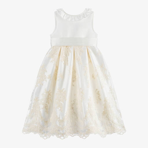 Beatrice & George-Girls Ivory Satin & Embroidered Tulle Dress | Childrensalon