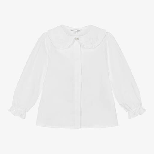 Beatrice & George-Girls White Cotton Blouse | Childrensalon