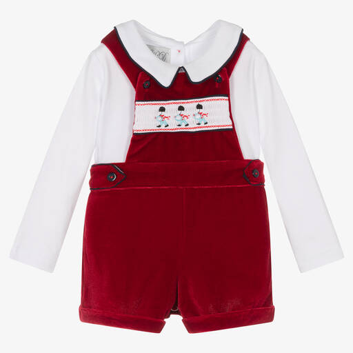 Beau KiD-Baby Boys Red Dungaree Set | Childrensalon
