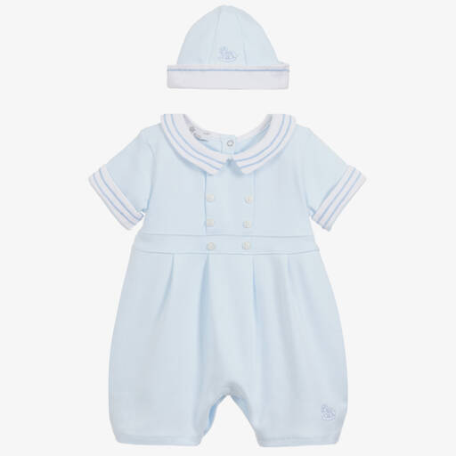 Beau KiD-Boys Pale Blue Cotton Embroidered Babysuit Set | Childrensalon