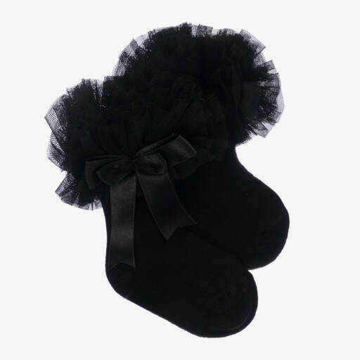 Beau KiD-Girls Black Cotton Frilly Socks | Childrensalon