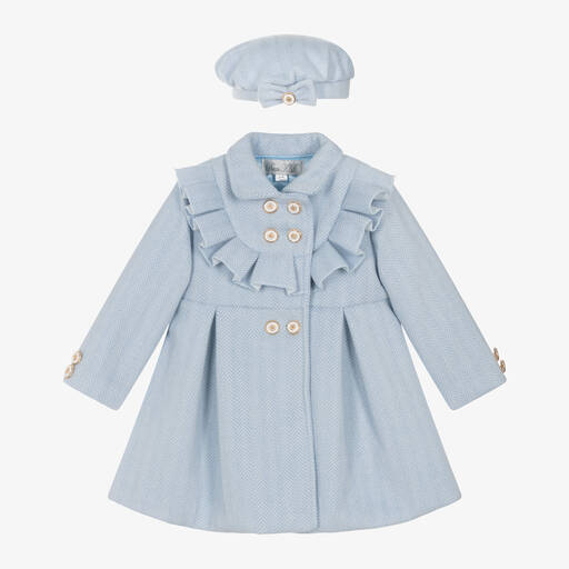 Beau KiD-طقم معطف وقبعة جوخ لون أزرق فاتح للبنات | Childrensalon