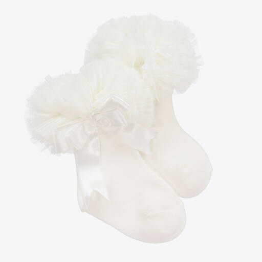 Beau KiD-Girls Ivory Cotton Frilly Socks | Childrensalon