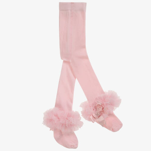 Beau KiD-Girls Pink Cotton Tights With Tulle Ankle | Childrensalon
