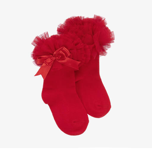 Beau KiD-Красные хлопковые носки с рюшами для девочек | Childrensalon