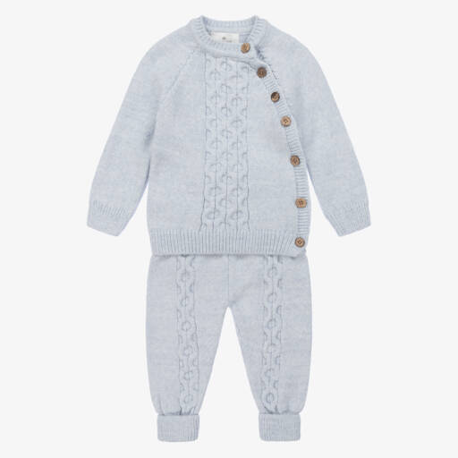 Beau KiD-Pale Blue Knitted Baby Trouser Set | Childrensalon