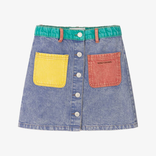 Bobo Choses-Girls Blue Denim Colourblock Skirt | Childrensalon