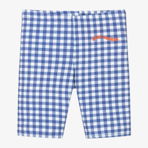 Bobo Choses-Girls Blue Gingham Cycling Shorts (UPF50+) | Childrensalon