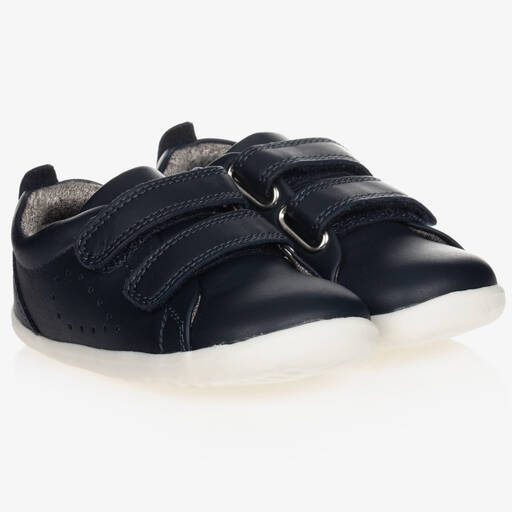 Bobux Step Up-Navy Blue Leather Baby Trainers | Childrensalon