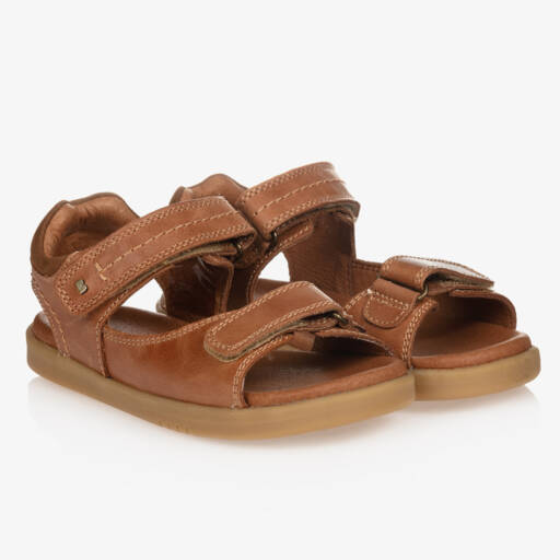 Bobux Kid +-Tan Brown Velcro Leather Sandals | Childrensalon