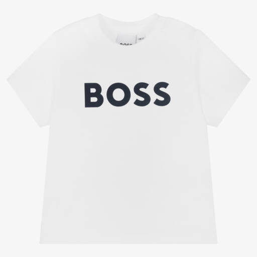 BOSS-Baby Boys White Logo Front Cotton T-Shirt | Childrensalon