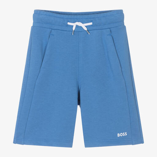 BOSS-Boys Blue Cotton Jersey Shorts | Childrensalon