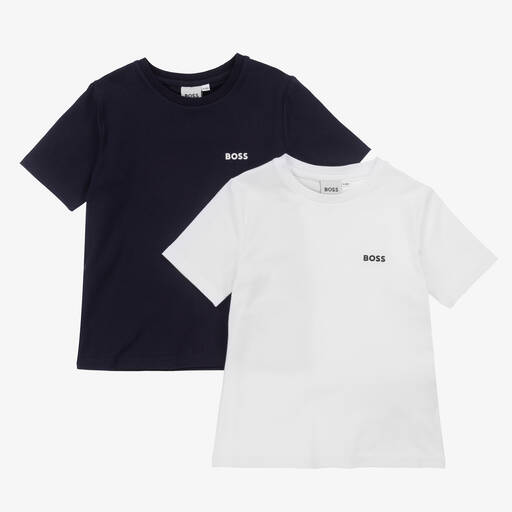 BOSS-Boys Blue & White T-Shirts (2 Pack) | Childrensalon