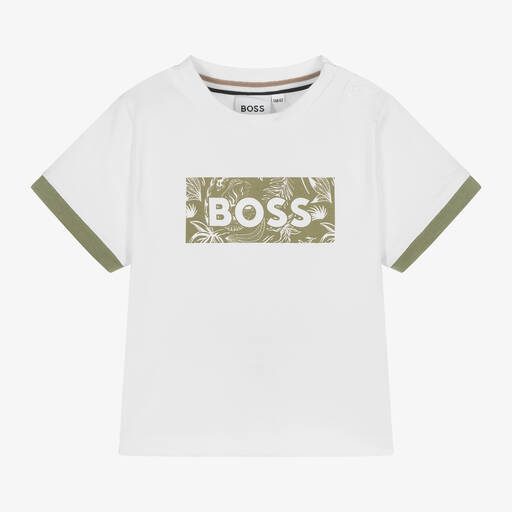 BOSS-Boys White Cotton T-Shirt | Childrensalon