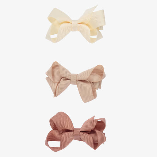 Bowtique London-Girls Beige Bow Hair Clips (3 Pack) | Childrensalon