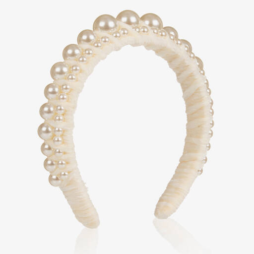 Bowtique London-Ivory Velvet & Pearl Hairband | Childrensalon