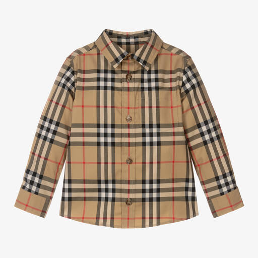 Burberry-Baby Boys Beige Vintage Check Cotton Shirt | Childrensalon