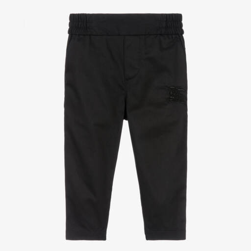 Burberry-Baby Boys Black Cotton EKD Trousers | Childrensalon