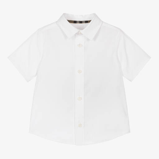 Burberry-Baby Boys White Logo Back Cotton Shirt | Childrensalon