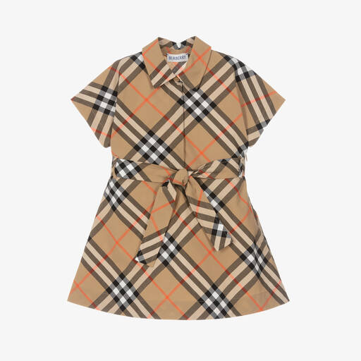 Burberry-Baby Girls Beige Check Dress | Childrensalon