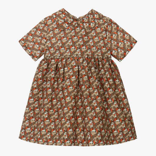 Burberry-Baby Girls Beige Cotton & Silk Collared Dress | Childrensalon