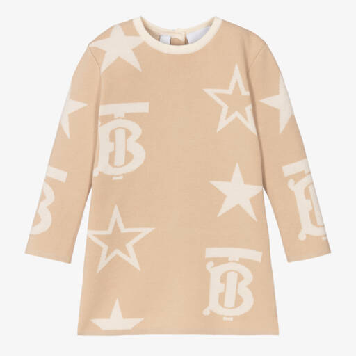 Burberry-Baby Girls Beige Monogram Knitted Dress | Childrensalon