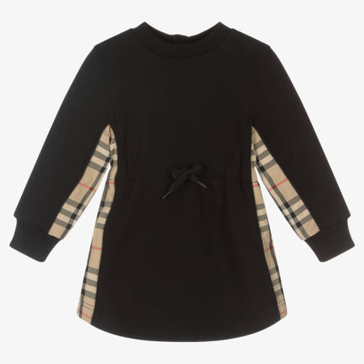 Burberry-Baby Girls Black Cotton Check Dress | Childrensalon