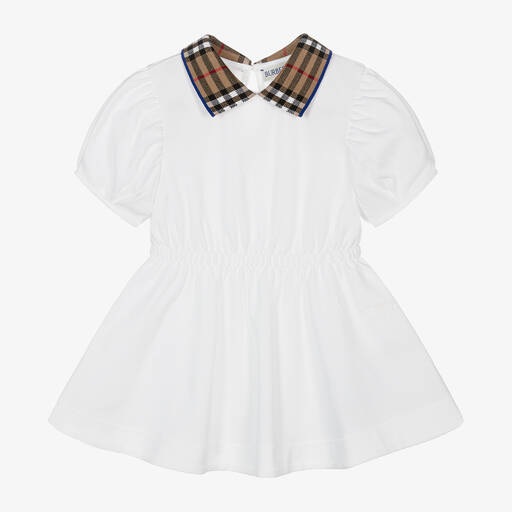Burberry-Baby Girls White Check Polo Dress | Childrensalon