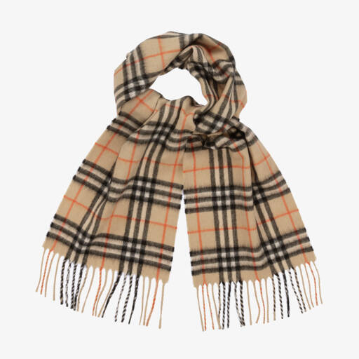Burberry-Beige Check Pure Cashmere Scarf (124cm) | Childrensalon