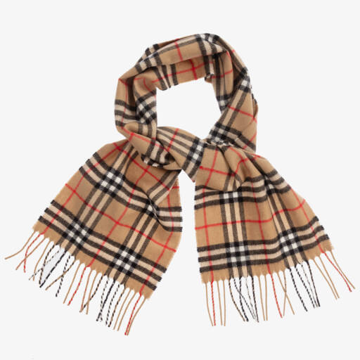 Burberry-Beige Check Pure Cashmere Scarf (125cm) | Childrensalon