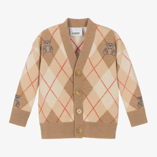 Burberry Girls Nicolette Bears Cardigan in Beige