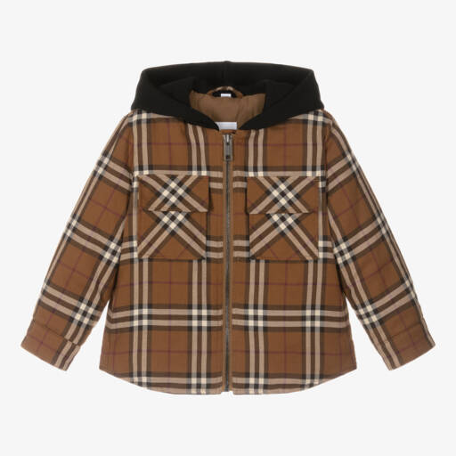 Burberry-Boys Brown Checked Padded Jacket | Childrensalon