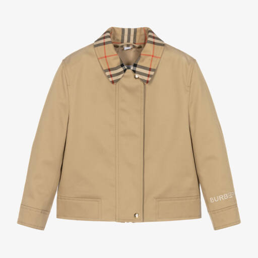 Burberry-Girls Beige & Check Gabardine Jacket | Childrensalon