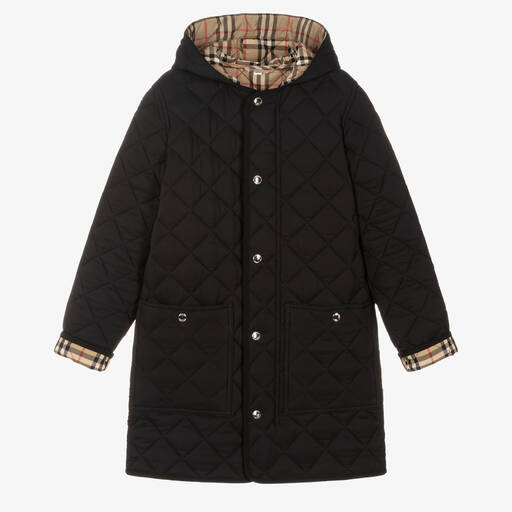 Burberry-Teen Black Quilted Vintage Check Coat | Childrensalon