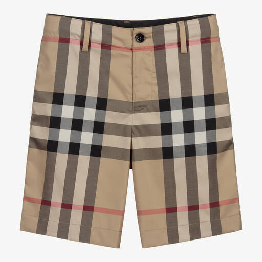 Burberry-Teen Boys Beige Check Shorts | Childrensalon