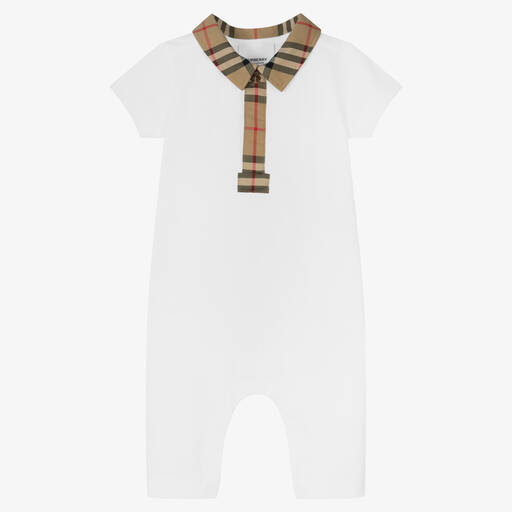 Burberry-White & Checked Babysuit  | Childrensalon