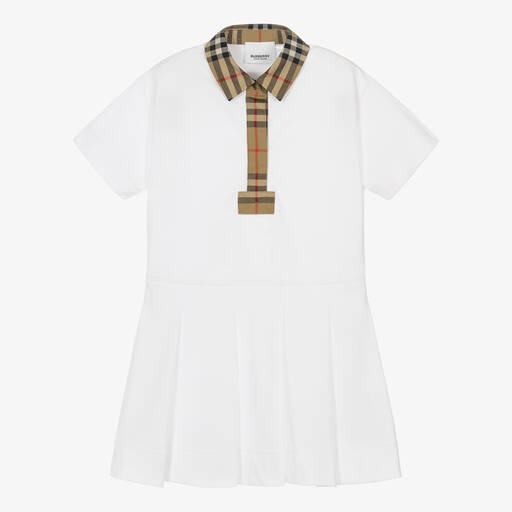 Burberry-White Vintage Check Polo Dress | Childrensalon
