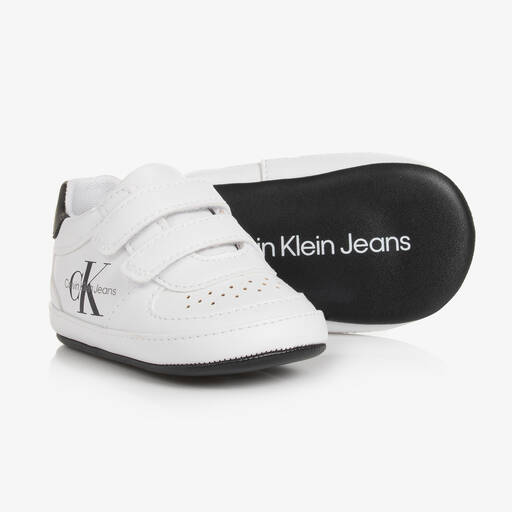 Calvin Klein-Baby Boys White Leather Pre-Walkers | Childrensalon