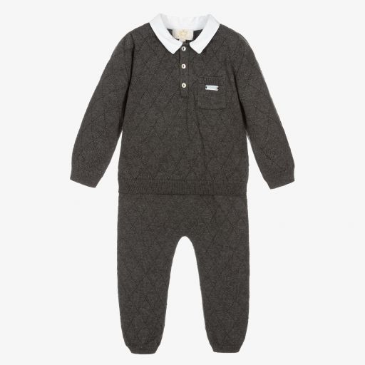 Caramelo Kids-Boys Grey Knitted Trouser Set | Childrensalon
