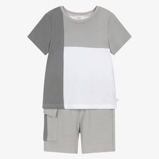 Caramelo Kids-Boys Light Grey Cotton Jersey Shorts Set | Childrensalon