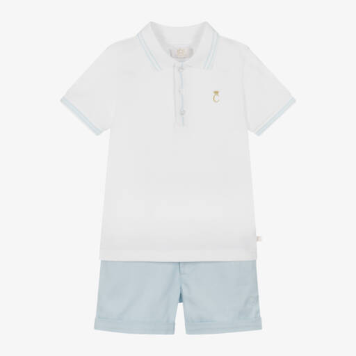 Caramelo Kids-Boys White & Blue Cotton Shorts Set | Childrensalon
