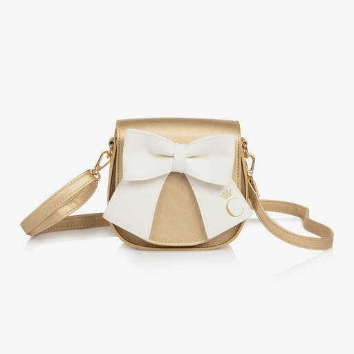 Caramelo Kids-حقيبة بفيونكة جلد صناعي لون ذهبي (16 سم) | Childrensalon