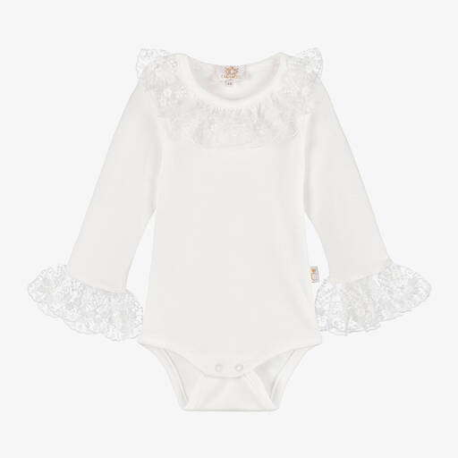Caramelo Kids-Кремовое хлопковое боди с кружевом | Childrensalon