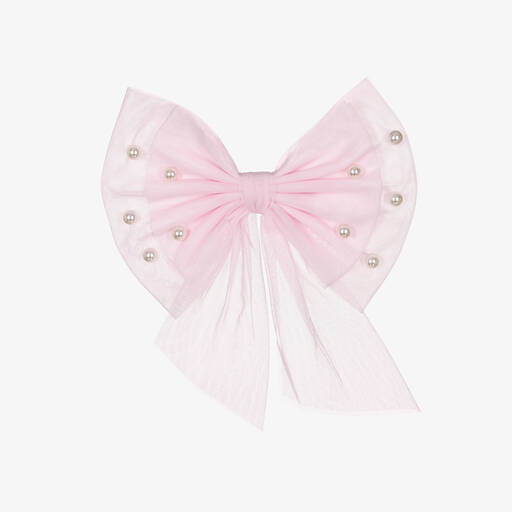 Caramelo Kids-Girls Pink Tulle Bow Hair Clip (16cm) | Childrensalon