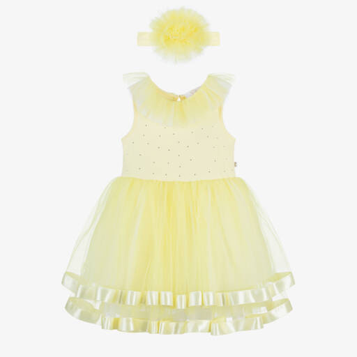 Caramelo Kids-Girls Yellow Jersey & Tulle Dress Set | Childrensalon